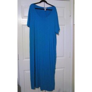 Catherines Dress Womens 3X 26/28W Blue Maxi Short Sleeve Button Side Plus